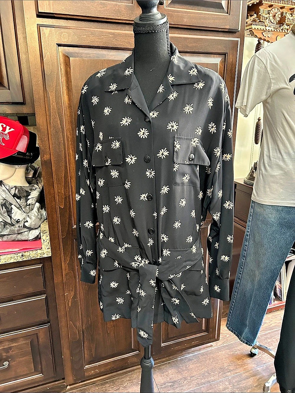 90’s WORTH Black Floral 100% Silk Shacket  Sz M